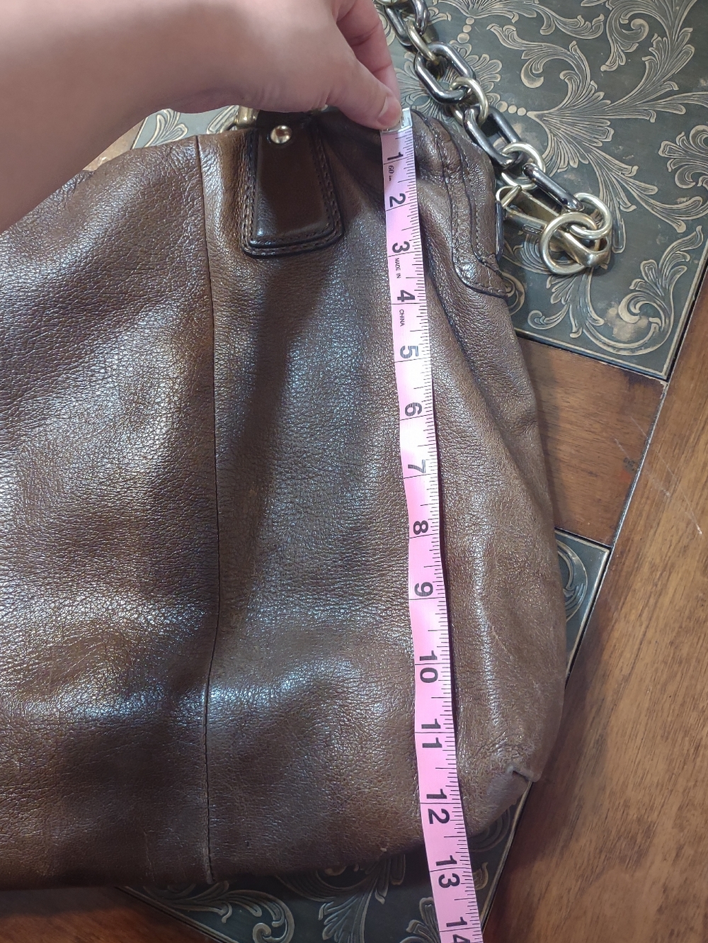 Coach Vintage Brown Leather Shoulder Bag with Chain Strap - Picture 15 of 16